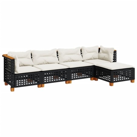 vidaXL Set Divani da Giardino 5 pz con Cuscini in Polyrattan Nero