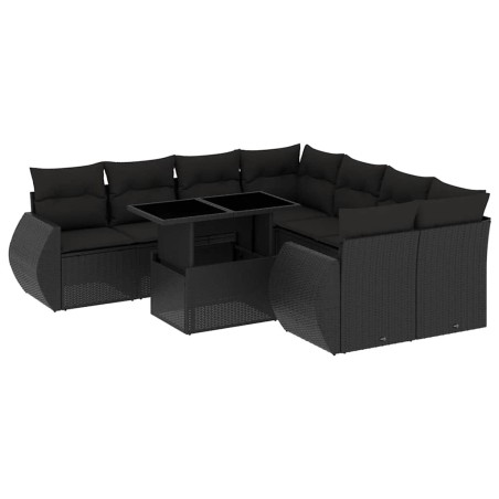 vidaXL Set Divani da Giardino 9 pz con Cuscini Nero in Polyrattan