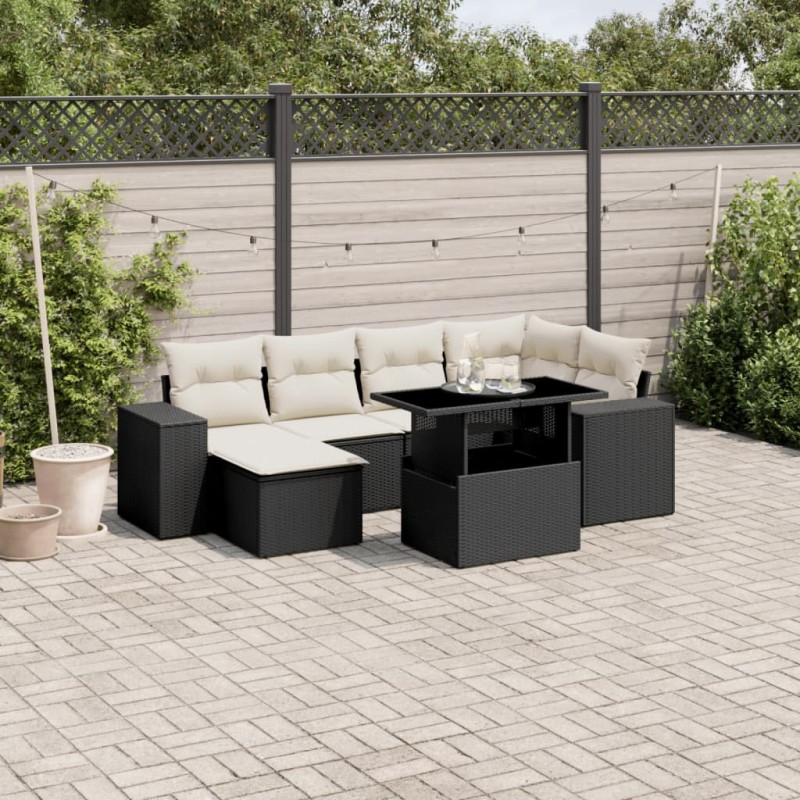 vidaXL Set Divani da Giardino con Cuscini 7pz Nero Polyrattan vidaXL Set Divani da Giardino con Cuscini 7pz Nero Polyrattan