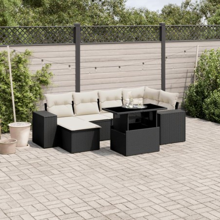 vidaXL Set Divani da Giardino con Cuscini 7pz Nero Polyrattan