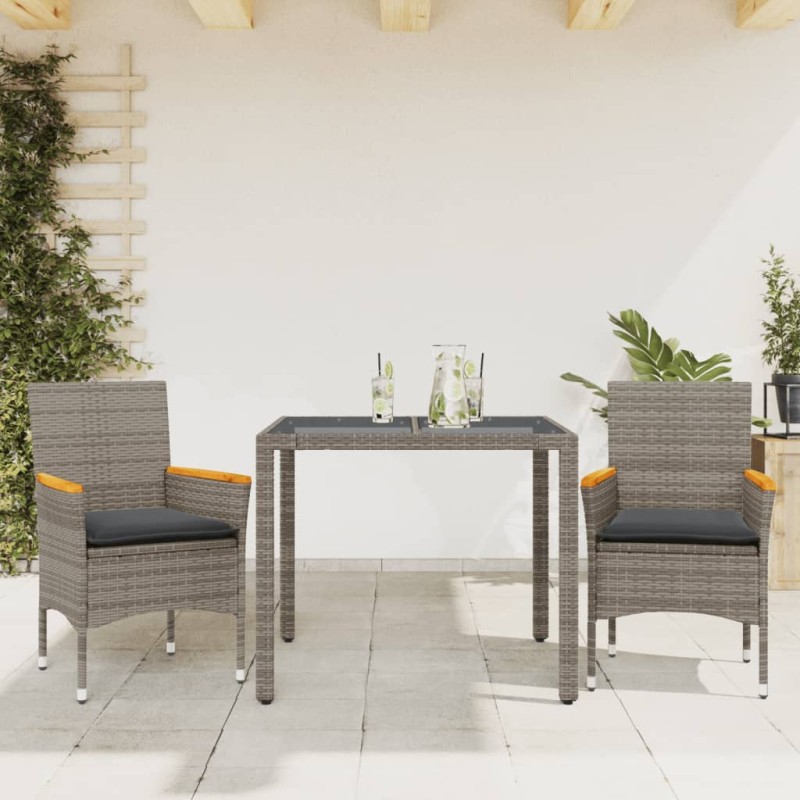 vidaXL Set da Pranzo da Giardino 3pz con Cuscini in Polyrattan e Vetro