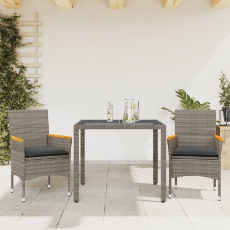 vidaXL Set da Pranzo da Giardino 3pz con Cuscini in Polyrattan e Vetro