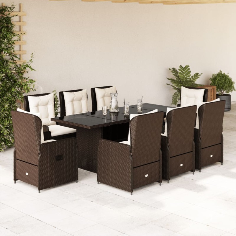 vidaXL Set da Pranzo da Giardino 9pz con Cuscini Marrone in Polyrattan vidaXL Set da Pranzo da Giardino 9pz con Cuscini Marrone in Polyrattan