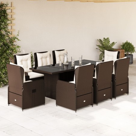 vidaXL Set da Pranzo da Giardino 9pz con Cuscini Marrone in Polyrattan