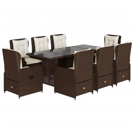 vidaXL Set da Pranzo da Giardino 9pz con Cuscini Marrone in Polyrattan