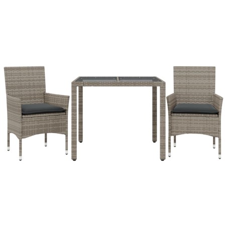 vidaXL Set da Pranzo da Giardino 3pz con Cuscini in Polyrattan e Vetro