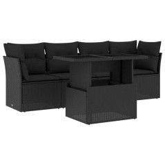 vidaXL Set Divani da Giardino 5 pz con Cuscini in Polyrattan Nero