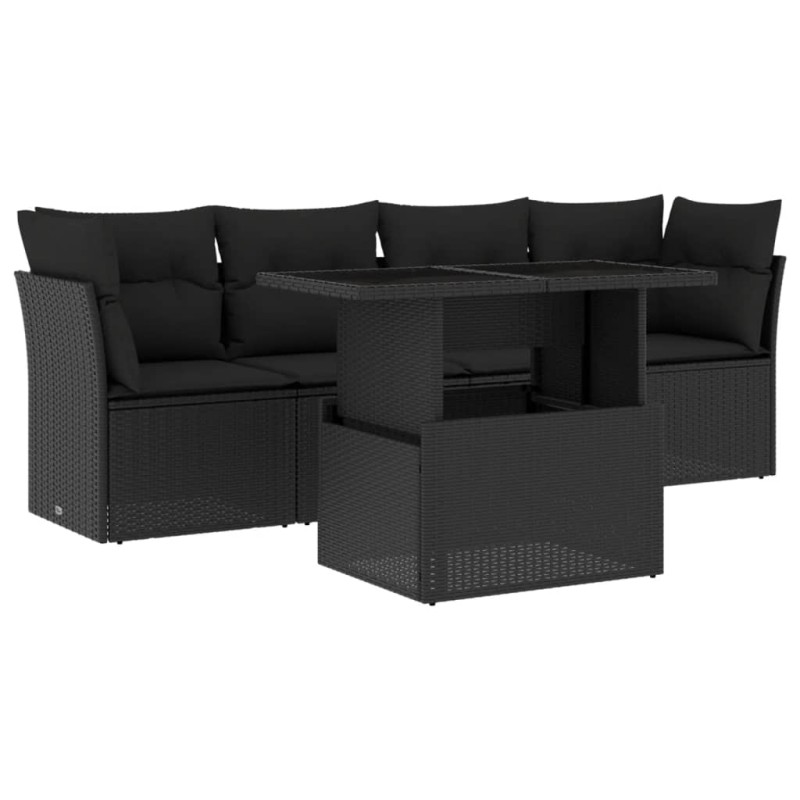 vidaXL Set Divani da Giardino 5 pz con Cuscini in Polyrattan Nero vidaXL Set Divani da Giardino 5 pz con Cuscini in Polyrattan Nero