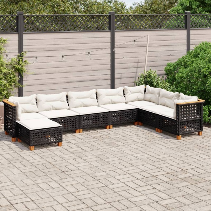 vidaXL Set Divani da Giardino con Cuscini 8 pz Nero in Polyrattan vidaXL Set Divani da Giardino con Cuscini 8 pz Nero in Polyrattan