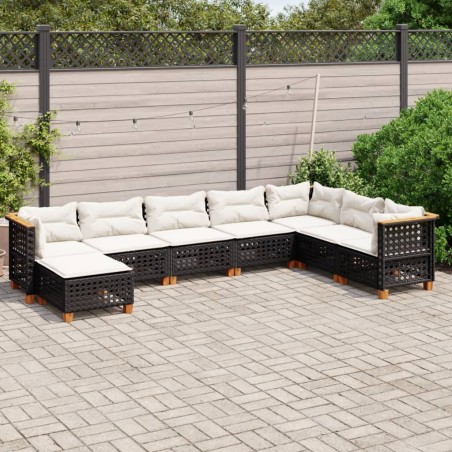 vidaXL Set Divani da Giardino con Cuscini 8 pz Nero in Polyrattan
