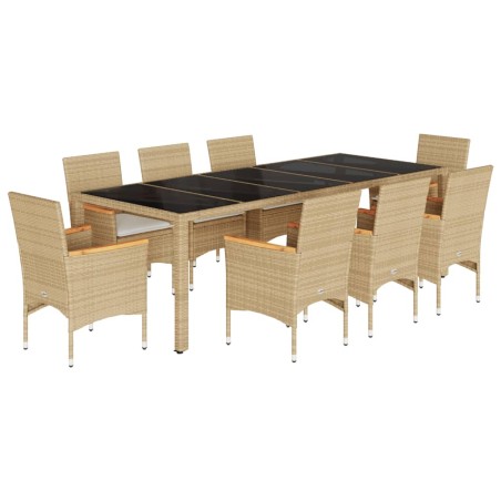 vidaXL Set da Pranzo da Giardino 9 pz con Cuscini Polyrattan e Vetro