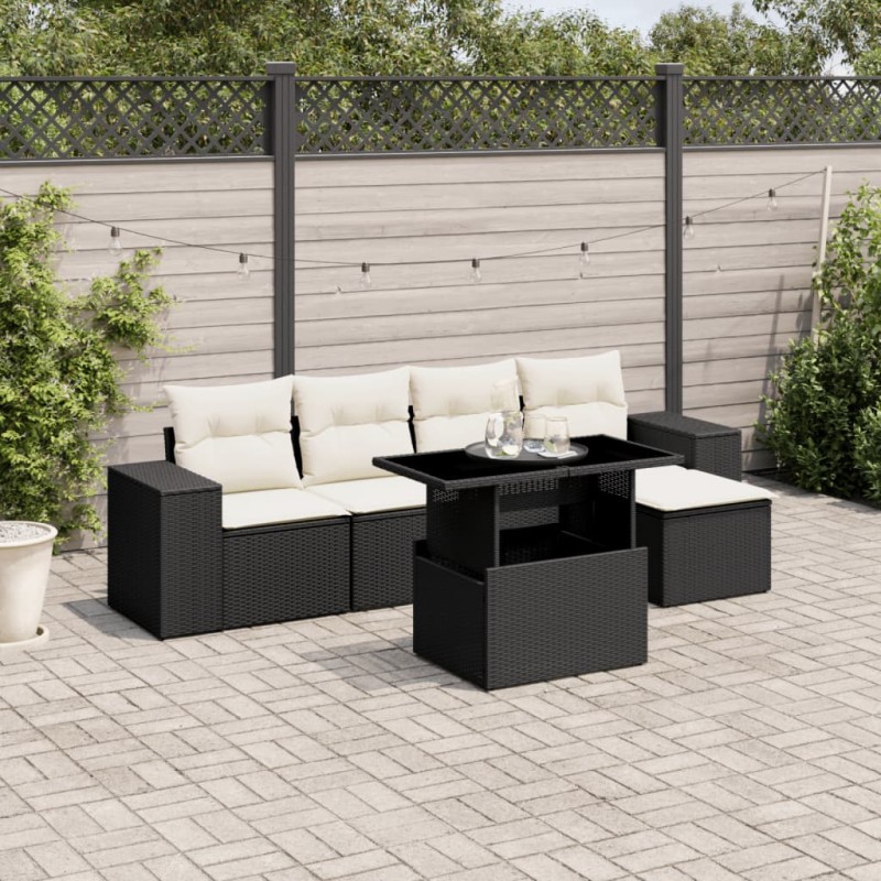 vidaXL Set Divano da Giardino 6 pz con Cuscini Nero in Polyrattan vidaXL Set Divano da Giardino 6 pz con Cuscini Nero in Polyrattan