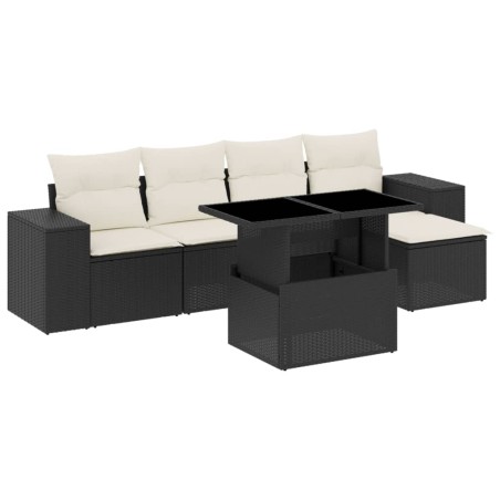 vidaXL Set Divano da Giardino 6 pz con Cuscini Nero in Polyrattan