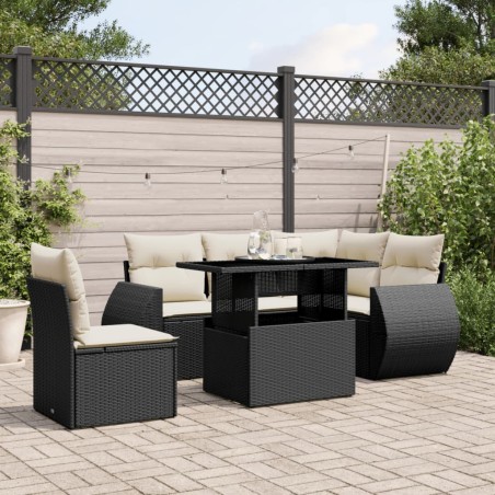 vidaXL Set Divano da Giardino 6 pz con Cuscini Nero in Polyrattan