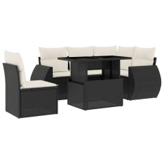 vidaXL Set Divano da Giardino 6 pz con Cuscini Nero in Polyrattan