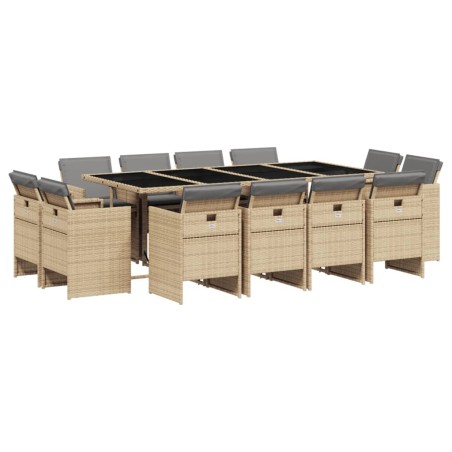 vidaXL Set Pranzo da Giardino 13 pz con Cuscini Beige Misto Polyrattan