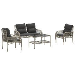 vidaXL Set Divano da Giardino 4pz con Cuscini Grigio Chiaro Polyrattan