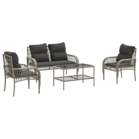 vidaXL Set Divano da Giardino 4pz con Cuscini Grigio Chiaro Polyrattan