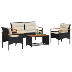 vidaXL Set Divani da Giardino 4 pz con Cuscini Nero in Polyrattan