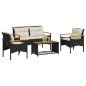 vidaXL Set Divani da Giardino 4 pz con Cuscini Nero in Polyrattan vidaXL Set Divani da Giardino 4 pz con Cuscini Nero in Polyrattan