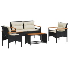 vidaXL Set Divani da Giardino 4 pz con Cuscini Nero in Polyrattan