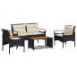 vidaXL Set Divani da Giardino 4 pz con Cuscini Nero in Polyrattan vidaXL Set Divani da Giardino 4 pz con Cuscini Nero in Polyrattan
