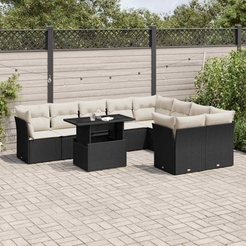 vidaXL Set Divani da Giardino 10pz con Cuscini in Polyrattan Nero vidaXL Set Divani da Giardino 10pz con Cuscini in Polyrattan Nero
