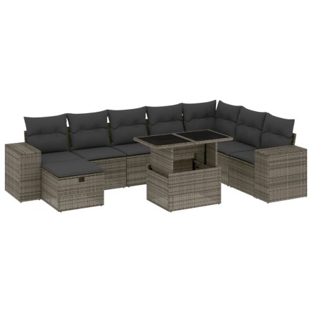 vidaXL Set Divano da Giardino 9 pz con Cuscini Grigio in Polyrattan