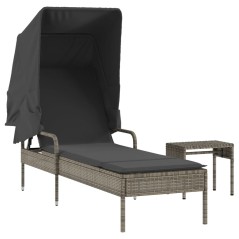 vidaXL Lettino Prendisole con Baldacchino e Tavolino Grigio Polyrattan