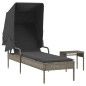 vidaXL Lettino Prendisole con Baldacchino e Tavolino Grigio Polyrattan