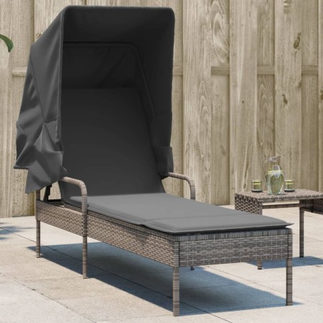 vidaXL Lettino Prendisole con Baldacchino Grigio in Polyrattan