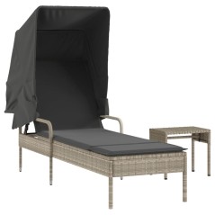vidaXL Lettino con Baldacchino e Tavolino Grigio Chiaro in Polyrattan