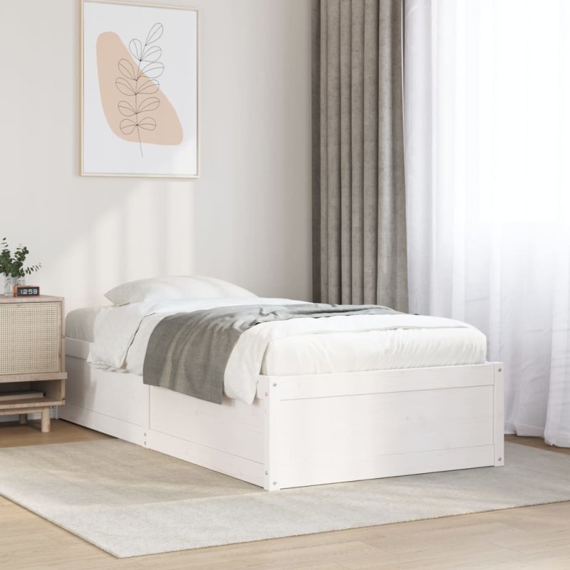 vidaXL Giroletto senza Materasso Bianco 100x200 cm Legno Massello Pino vidaXL Giroletto senza Materasso Bianco 100x200 cm Legno Massello Pino