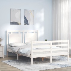 vidaXL Giroletto con Testiera Bianco Small Double Legno Massello