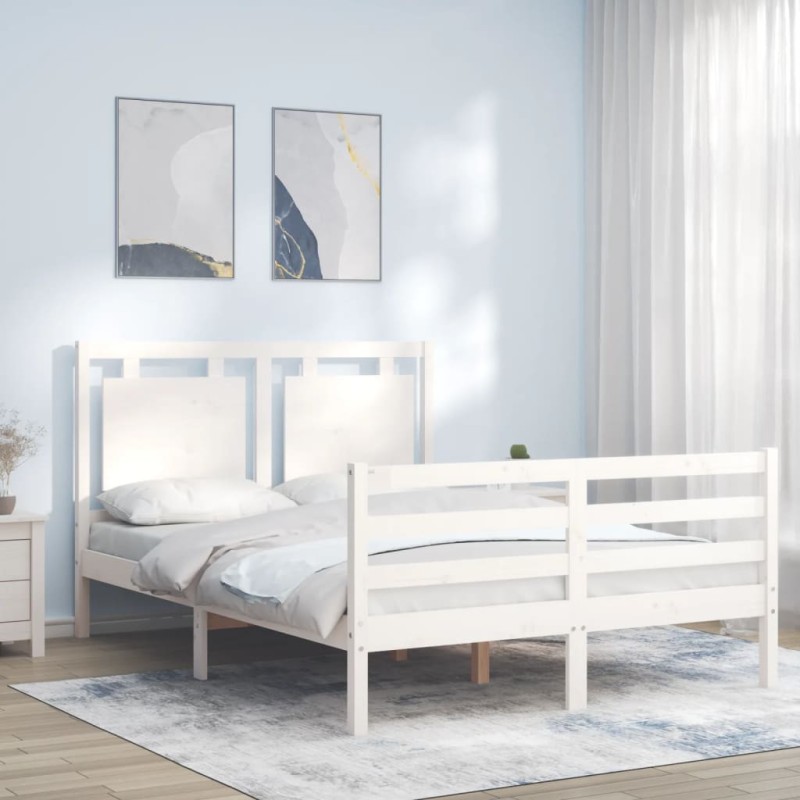 vidaXL Giroletto con Testiera Bianco Small Double Legno Massello vidaXL Giroletto con Testiera Bianco Small Double Legno Massello
