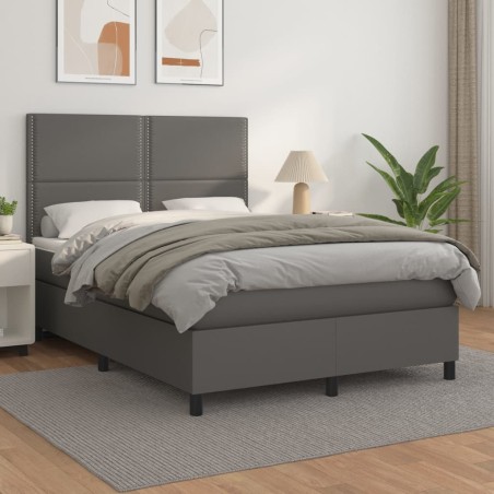vidaXL Giroletto a Molle con Materasso Grigio 140x190 cm in Similpelle