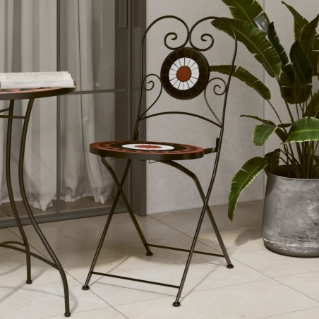 vidaXL Sedie da Bistrò Pieghevoli 2 pz Terracotta e Bianco in Ceramica