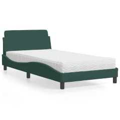 vidaXL Letto con Materasso Verde Scuro 100x200 cm in Velluto
