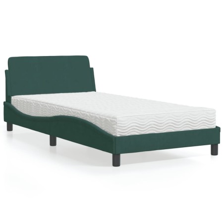 vidaXL Letto con Materasso Verde Scuro 100x200 cm in Velluto