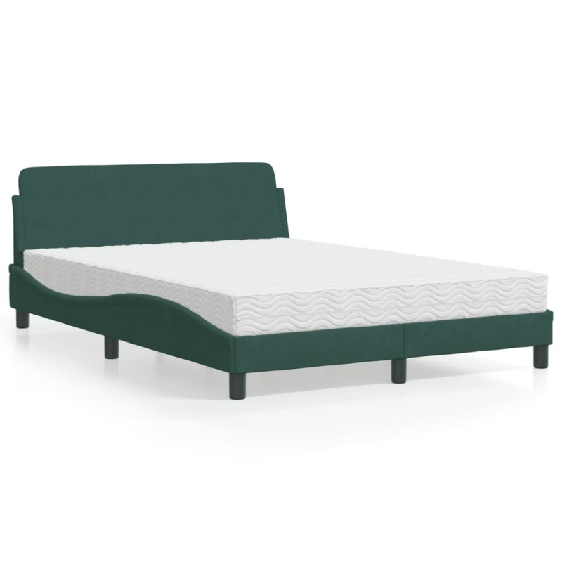 vidaXL Letto con Materasso Verde Scuro 140x190 cm in Velluto vidaXL Letto con Materasso Verde Scuro 140x190 cm in Velluto