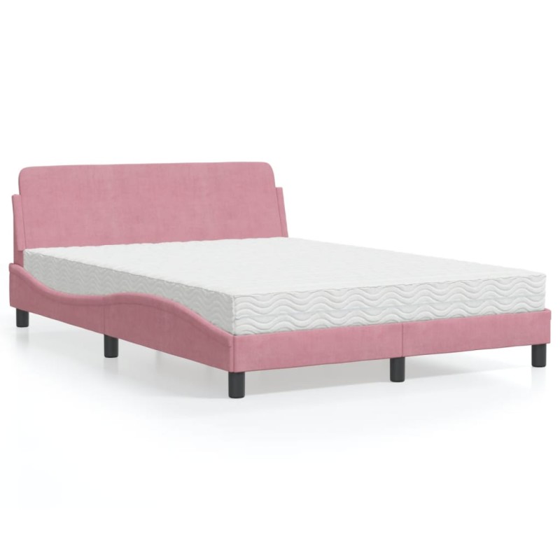 vidaXL Letto con Materasso Rosa 140x190 cm in Velluto vidaXL Letto con Materasso Rosa 140x190 cm in Velluto