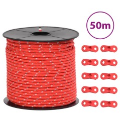 vidaXL Corda Tenda con Strisce Riflettenti e Chiavi 50 m 4 mm