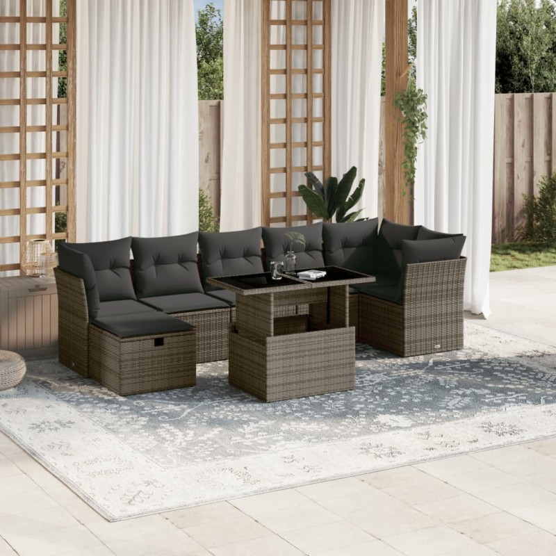 vidaXL Set Divano da Giardino 8 pz con Cuscini Grigio in Polyrattan vidaXL Set Divano da Giardino 8 pz con Cuscini Grigio in Polyrattan