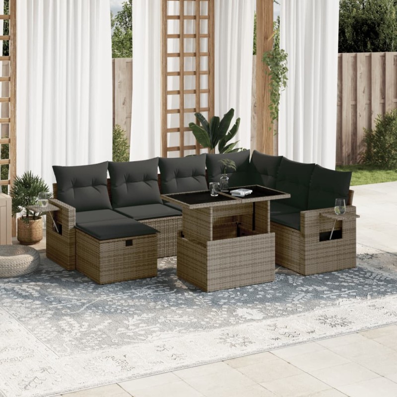 vidaXL Set Divano da Giardino 8 pz con Cuscini Grigio in Polyrattan vidaXL Set Divano da Giardino 8 pz con Cuscini Grigio in Polyrattan