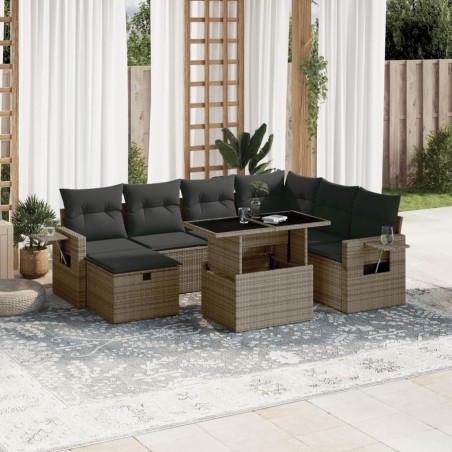 vidaXL Set Divano da Giardino 8 pz con Cuscini Grigio in Polyrattan