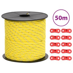 vidaXL Corda Tenda con Strisce Riflettenti e Chiavi 50 m 4 mm