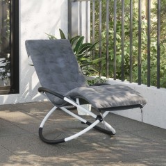 vidaXL Lettino Prendisole Geometrico con Cuscino Nero e Grigio Acciaio