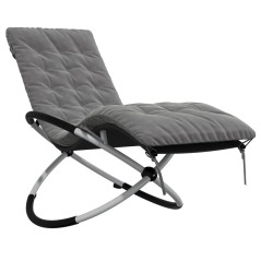 vidaXL Lettino Prendisole Geometrico con Cuscino Nero e Grigio Acciaio