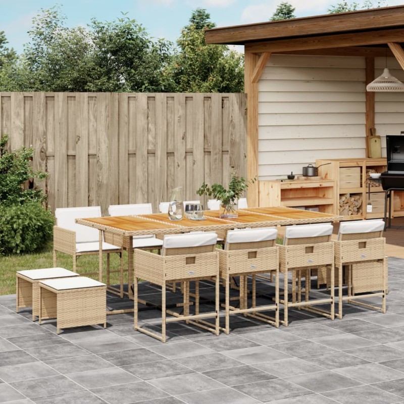 vidaXL Set da Pranzo da Giardino 13 pz con Cuscini Beige in Polyrattan vidaXL Set da Pranzo da Giardino 13 pz con Cuscini Beige in Polyrattan