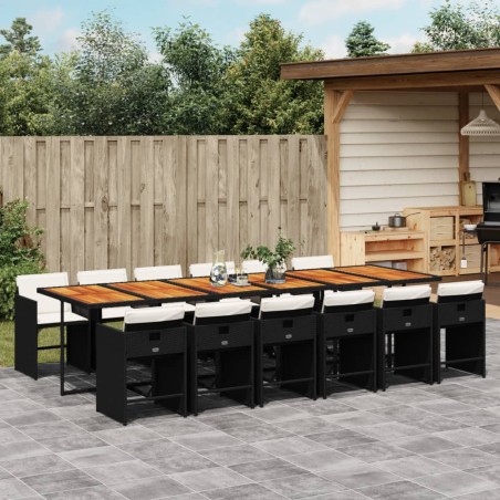 vidaXL Set da Pranzo da Giardino 13pz con Cuscini Nero in Polyrattan